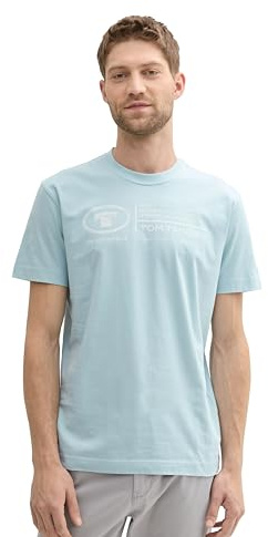 TOM TAILOR Herren Basic T-Shirt mit Print aus Baumwolle, dusty mint blue, XL
