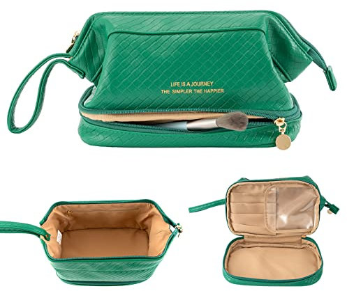 Abiudeng Kosmetiktasche Kulturtasche Kulturbeutel-Damen Schminktasche Groß Wasserdicht Make up Organizer Tasche Reisen Kosmetiktasche mit Pinselfach Make up Tasche Klein für Frauen-B-Grün