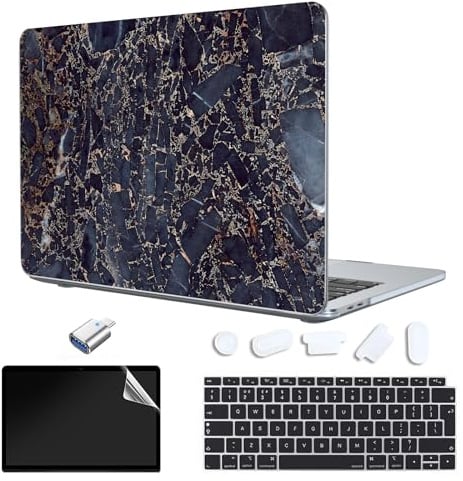 TeDaWen Hülle kompatibel mit MacBook Air 13 Zoll 2023–2018,MacBook Air 13 Zoll A2337 M1 A2179 A1932 mit Retina,Hartschale,EU Tastaturabdeckung und Displayschutzfolie-Marmor