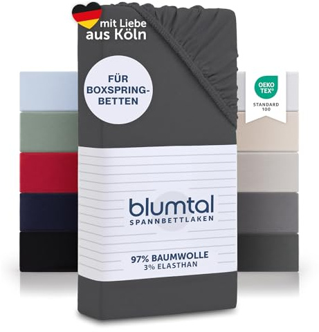 Blumtal® Basics Spannbettlaken für Boxspring 200x200x45cm Jersey - Bettlaken aus 100% Baumwolle - Oeko-TEX zertifiziertes Spannbetttuch 200x200cm - Anthrazit