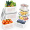 5 x Food Storage Boxes Fridge Storage Box with Removable Colander Airtight Food Picnic Storage Containers for Fruits Vegetables (5 Pieces with Handle)
