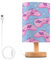 Minimalist Night Stand Light Lamp - Pink Joysticks Bedside Table Lamp with USB Port，Wood Base Round Flaxen Fabric Shade Desk Reading Lamp for Living Room Office Dorm