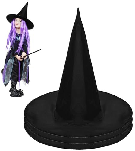 AUNGKWANG 3er Pack Halloween Hexenhüte, 3/4/5/10 Stück Hexen Zubehör, Hexenhut Unisex, Zauberer Hut für Erwachsene, Dress-up Cosplay Kostüm Zubehör, Zauberer Kostüm für Halloween Karneval (Schwarz)