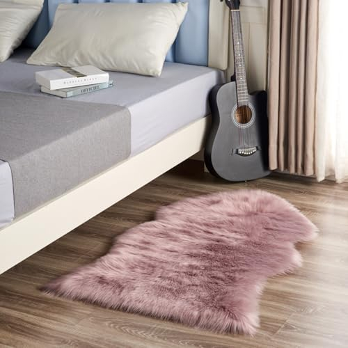 champracer Faux Lammfell Schaffell Teppich,Hochflor Fluffy Teppich Plüsch Wohnzimmer Dicker Teppich,Kunstfell Teppich, Weicher und Flauschiger Teppich Wohnzimmer,Teppich (Traube lila,120 * 60cm)