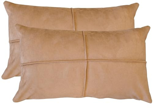 Lendenkissenbezüge, Kunstwildleder, weich, lederähnlich, dekorativ, rechteckig, für Couch, Sofa, Stühle, veganes Wildleder, rustikal, modern, Bauernhaus-Dekor, 30,5 x 50,8 cm, Kamelbraun, 2 Stück