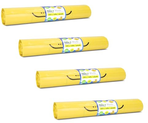 Emerson 80 bolsas de basura resistentes a la rotura, amarillas, amarillas, extrafuertes, paquete de 4 rollos amarillos, 120 l de capacidad de 70 x 105 cm, bolsas de basura estables de lámina reciclada