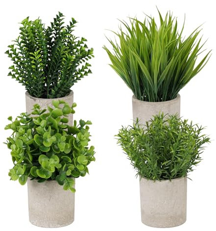 ilauke Plantas Artificiales Decorativas, 4 Planta Artificial Eucalipto Artificial,Planta Artificial de Plástico,Planta Falsa en Maceta,Planta de Emulación Artificial para Dormitorio,Baño,Cocina,Casa