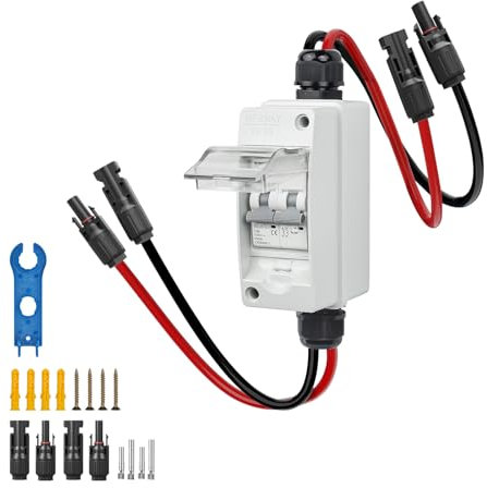 WSPIHO DC Trennschalter PV Anlage 30A DC1000V,DC Sicherungsautomat 2 Polig mit Photovoltaik Kabel,IP65 Wasserdicht Gehäuse Verteilerkästen
