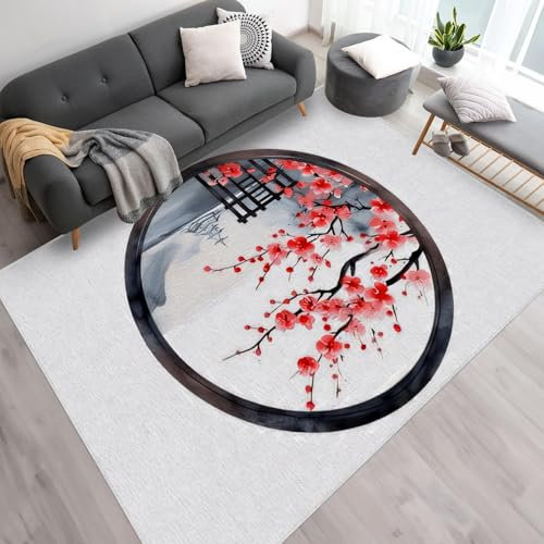 buyluhn Tapis Fleur de Cerisier Lavable en Machine Tapis Salon 120x200 Poil Court, Tapis Style Chinois Descente de Lit Chambre Doux Tapis Sol Absorbant, Moquette Decoration Chambre Fille Ado Adulte