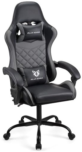 Play haha.Gaming chair Office chair Swivel chair Computer chair Work chair Desk chair Ergonomic Chair Racing chair Leather chair Video game chairs (Grey,lumbar pad)