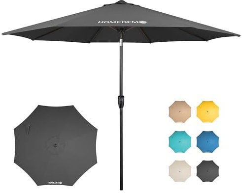 HOMEDEMO Sonnenschirm Gartenschirm mit Kurbel, Marktschirm Terrassenschirm,Ø 300 cm, Tischschirm mit 8 Rippen, Anthrazit Rund Schutz 50+ Knickbar Neigbar Sonnenschutzschirm, patio umbrella