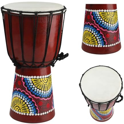 GOGHOST Wood Djembe Drum, 6.5'' x 12''Carved Mahogany African Drums with Goatskin Drumhead, West African Styled Professional Djembe Hand Drum Musical Instruments for Adults Beginners