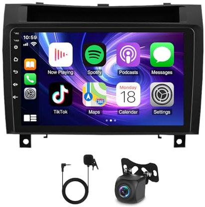 9 inch Android 14 Autoradio Carplay für Mercedes SLK 2004-2011, 4+64G Touchscreen Wireless Carplay Android Auto Radio Bluetooth Double Din Car Radio WiFi GPS RDS FM AHD Rückfahrkamera Mirror Link