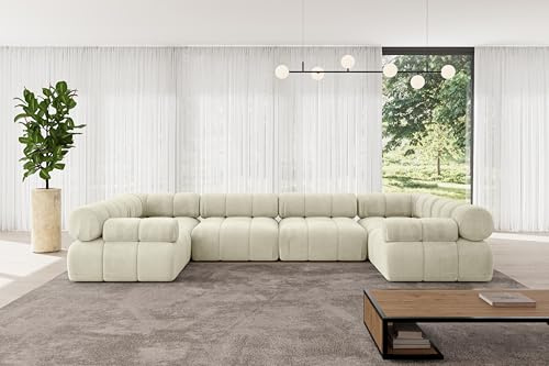 ALTDECOR Modulares Sofa Ecksofa in U-Form Corner modular Sofa Eckcouch Couch Wohnlandschaft Cauchsofa Polstersofa Birno-U2-380x190x70 cm Beige
