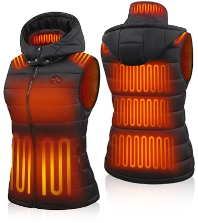 TODWARM Beheizbare Weste Damen mit Powerbank, 15 Heizzonen Ganzkörperwärme Heizweste Damen Abnehmbarer Wetterfest Kapuze Wärmeweste für Trekking Angeln Outdoor Aktivitäten Schwarze XL