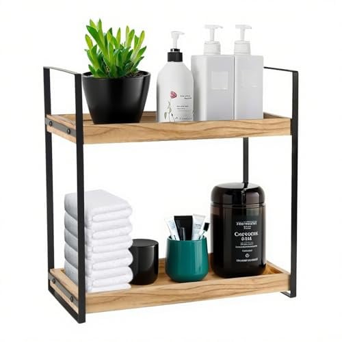 Accmuzzy Badezimmer Organizer,Badezimmer Regal Stehend,Schmales Holzregal,Gewürzregal,Aufbewahrungs-Organizer für Schminktisch,Küche,Bathroom Accessories (2 Ebenen)