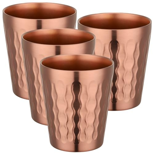 Beasea Stainless Steel Cup, 4 Pack 10 oz Double Wall Metal Stackable Insulated Cups Portable Drinking Tumblers Unbreakable Shatterproof Glasses for Home Office Restaurant Party Camping - Rose Gold