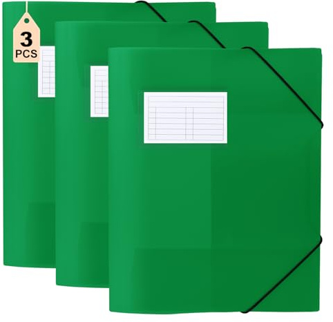 DoocliB 3 Stück Postmappe A4 Schule Grün, Sammelmappe | Eckspannermappe Elastische Bandbefestigung, Schnellhefter PP-Material Robust und Langlebig, Dokumentenmappe