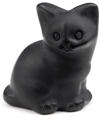 QINJIEJIE Matte Obsidian Crystal Cat Figurine Crystal Gifts for Women | Good Luck Black Cat Themed Gift Cats Statue Home Office Desk Decor, Spiritual Gifts for Cats Lovers Men Christmas 1.5