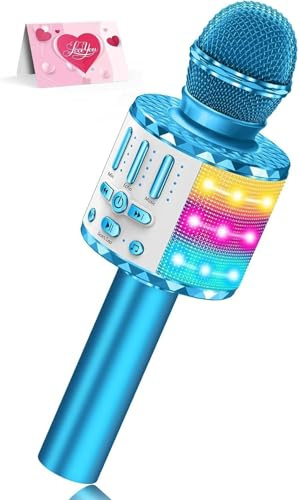 Avaxtt LED Karaoke Mikrofon Kinder, Drahtloses Bluetooth Spielzeug ab 3-12 Jahre Geschenk Mädchen KTV Lautsprecher mit Stimmenverzerrer, Heim KTV Karaoke Maschine für Android, iOS, PC