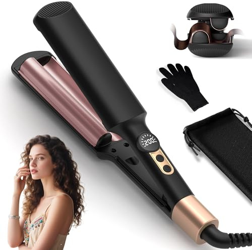 Welleneisen für Haare - UKLISS Pro Mini Welleneisen, LCD-Anzeige 120-210℃ | Mermaid Hair Waver für Wellen Haare, Leichter Beach Waves Lockenstab Geeignet für Anfänger, Reisegröße Waver (Schwarz)