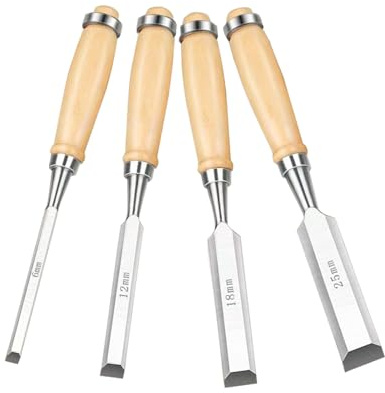 4 PCS Wood Chisel Set, Woodworking Carving Tools 1/4, 1/2, 3/4 and 1 (6mm, 12mm, 18mm, 25mm) for Woodworking, Carving and Woodcraft Projects