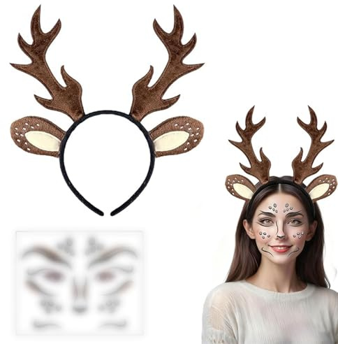 Gaumauwau 2pcs Bambi Ohren Haarreif, Haarreif Rentier, RehKostüm Haarreifen, Rehgeweih Kostüm, Karneval Stirnband Hirsch Cosplay Kostüm für Frauen