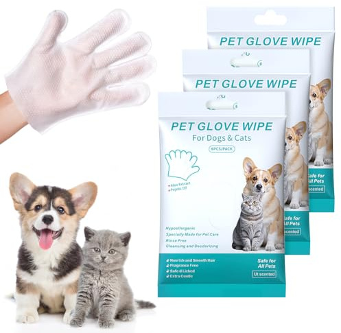 AUYAO Pet Glove Wipe Thickened Gentle Dog Wipes Cleaning and Deodorizing Wipes Cleaning Grooming Wipes Pet Bath Gloves Wipes for Cat Dog Fur Face Ear Eye Paws Daily Washing and Traveling(18 Pack)