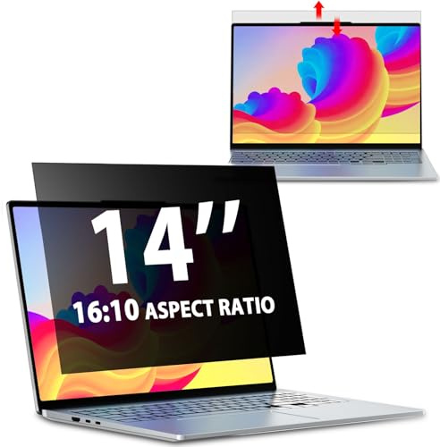 Laptop Privacy Screen 14 Inch 16:10 Aspect Ratio, Laptop Screen Privacy Shield Compatible With Lenovo Hp Dell Acer Asus Thinkpad Envy Xps, Removable Anti Glare Blue Light Computer Filter Protector