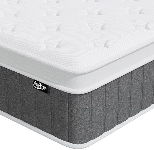 Bednew Matratze 90x200 cm, 31 cm Höhe, H3 Taschenfederkernmatratze | Atmungsaktive 7-Zonen Hybridmatratze,Comfort Memory-Schaum Schicht,Druckentlastung, Öko-Tex, Weiß & Grau