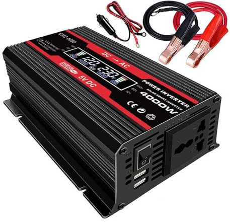 Inverter, Convertitore Di Presa Corrente Del Trasformatore Tensione 'inverter Sinusoidale Da 4000 W 12 V A CA 220 V/110,per Auto,Camion, Camper(Black 12 V 220V)