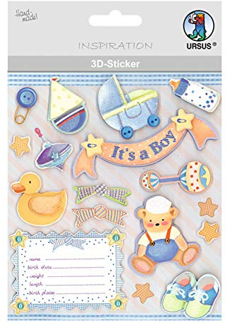 Ursus 564200127 - 3D Sticker Baby, bestehend aus mehreren Ebenen, hochwertige Materialien, selbstklebend, ideal zum Verzieren von Grußkarten, Scrapbooking und für andere Bastelarbeiten