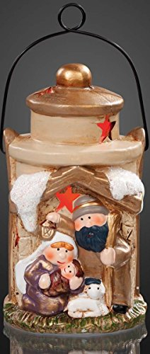 Hellum LED Weihnachtsdeko, Laterne mit heiliger Familie Figuren, Deko bunt beleuchtet, Batterie (1x CR2032 inkl.), Weihnachten, Tisch-Dekoration Beleuchtung 520262