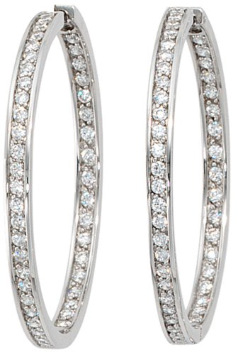 JOBO Creolen 925 Sterling Silber rhodiniert mit Zirkonia rundum Ohrringe