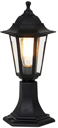 Qazqa classic-antique außen Sockelleuchte, Wegeleuchte, Sockellampe für den Garten - New Haven - Schwarz, max. 15W, Geeignet für LED, 42.2cm, IP44, Rund