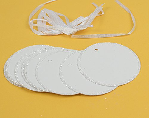 10 Weiß Karte Kreis Glitzer eingefasst Geschenkanhänger zum Dekorieren