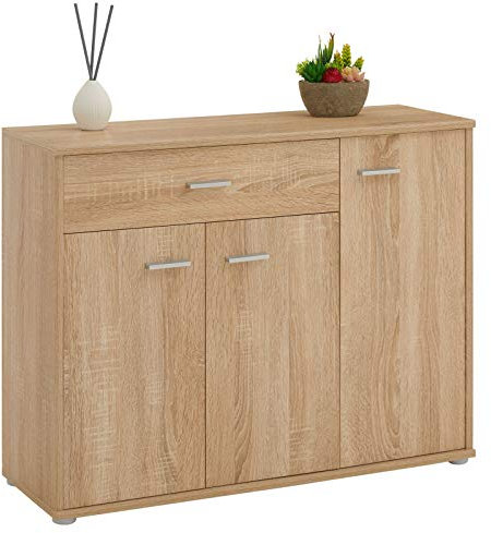 IDIMEX Buffet Coraline, Commode Meuble de Rangement avec 1 tiroir et 3 Portes, en mélaminé décor chêne Sonoma - Dim : L 88 x H 70 x P 30 cm