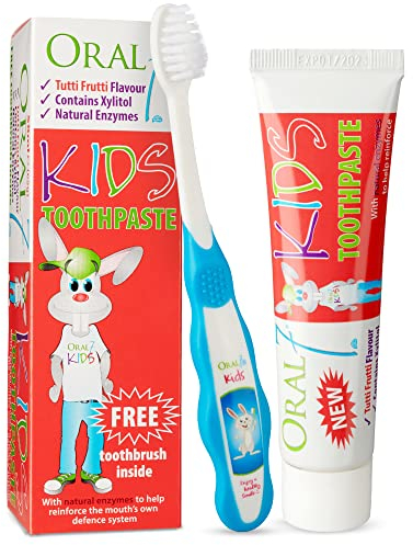 Oral7 Kids. Kinderzahnpasta mit den Enzymen der Muttermilch für weniger Karies. Mit Gratis Zahnbürste. Kinder Zahnpasta mit tollem Tutti Frutti Geschmack. Zahncreme für Kinder ab 2