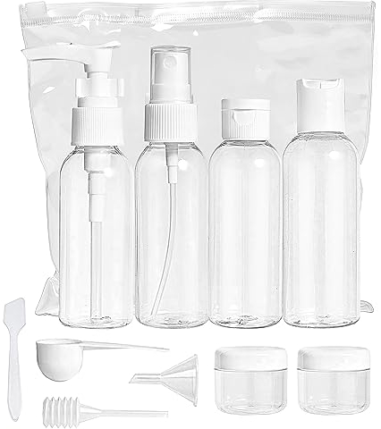 volila Flacon Voyage - 10 Pack Flacon de Voyage pour Essentiels de Voyage - Flacon Voyage Avion & Contenant Voyage - Kit Voyage Produit Toilette avec Pompe, Spray, Bouteilles, Flacons et Accessoires