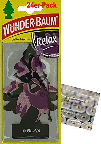 Wunderbaum 24er-Box Original Lufterfrischer Relax Duftbaum inkl. 1 x Glasreinigungstuch von SP Großhandel Gratiszugabe
