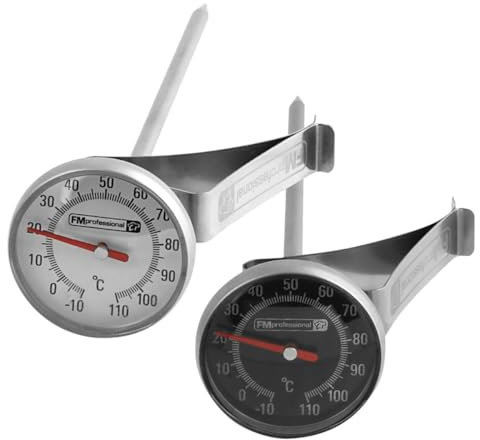 FMprofessional Getränkethermometer 14cm, Küchenthermometer aus Edelstahl, Temperaturmesser für den optimalen Kaffeegenuss (Farbe: Silber), Menge: 2 Stück