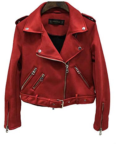 Giacca di Cuoio del Faux Cappotti Chiodo Donna Cappotto Biker Capispalla Rosso M