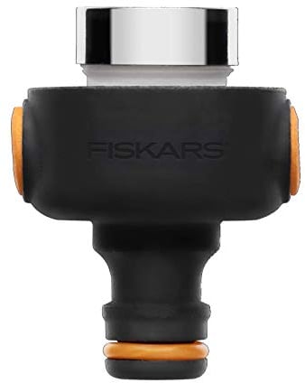 Fiskars Hahnverbinder für Innenräume, Mit Schnellverschluss zum Abziehen, Inklusive M22-Innen- und M24-Außengewinde, Universalgröße, 50 g, Schwarz/Orange, 1027062