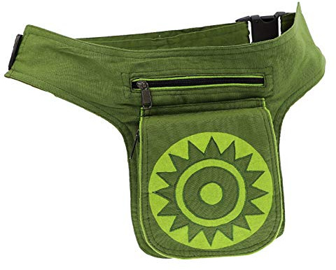 KUNST UND MAGIE Unisex Bunte Alternative Bauchtasche Gürteltasche Festivaltasche, Farbe:Army Green/Lemon