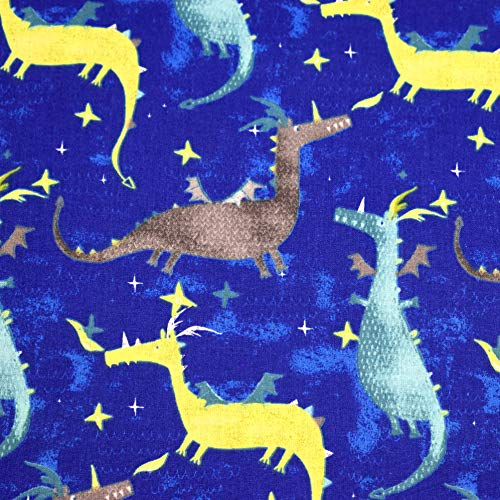 MAGAM-Stoffe Drachen Kinderstoff Stoff Oeko-Tex Meterware 50cm (100% Baumwolle blau)