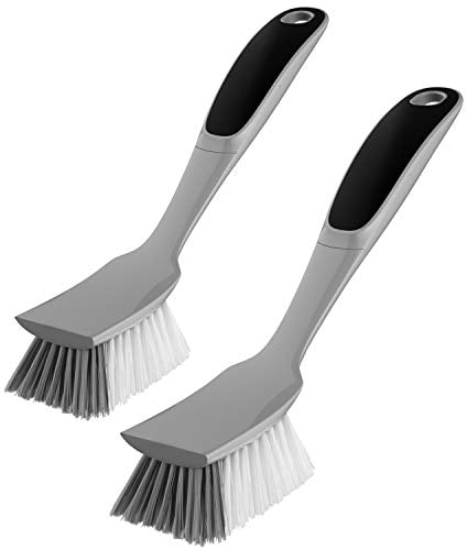 MR.SIGA Dish Brush with Non Slip Handle Built-in Scraper, Scrub Brush for Pans, Pots, Kitchen Sink Cleaning, 2 Pack