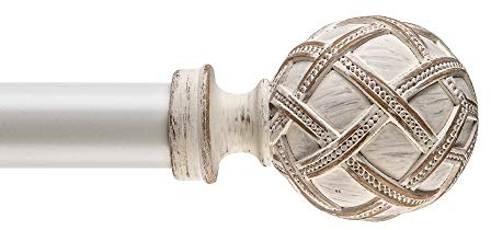 Ycolnaefllr 1 Inch Diameter Single Curtain Rod for Windows Decorative Drapery Rods Adjustable Length from 48 to 84 Inch,Adjustable Single Window Curtain Rod with Resin Finial, Weathered White