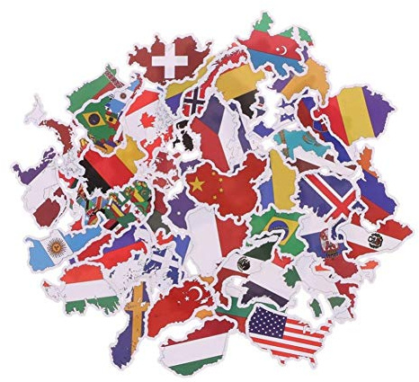 Lankater 50PCS National Flags Stickers Countries Map Decals DIY Scrapbooking Suitcase Decor Random Color