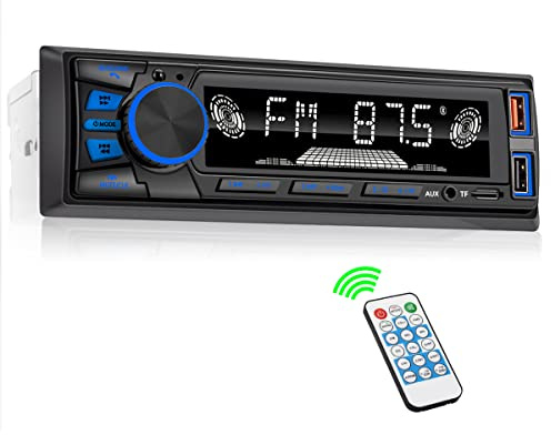 Car Radio Bluetooth Single DIN Car Stereo with Bluetooth,Car Audio with Push to Talk Button for Handsfree Calling,FM/ MP3/EQ/SD/AUX,Dual USB,iOS & Android App Control,7 LED Colors | No CD Player