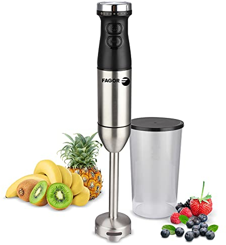 Fagor Batidora de mano DIVAMIX 800W de potencia. Incluye vaso medidor de 700ml. Regulador de velocidades + botón Turbo. Pie desmontable de acero inoxidable.